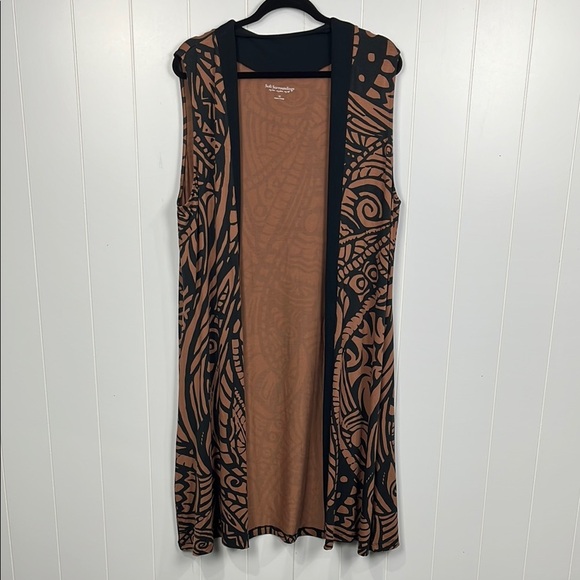 Soft Surroundings Womens Open Front Cardigan 1X Brown Black Tribal Long Lines - Picture 1 of 10